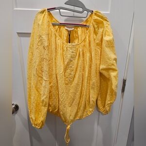 byTiMo Beautiful Yellow Swiss Dot Peasant Blouse NWT Size M Boho Embroidered Top